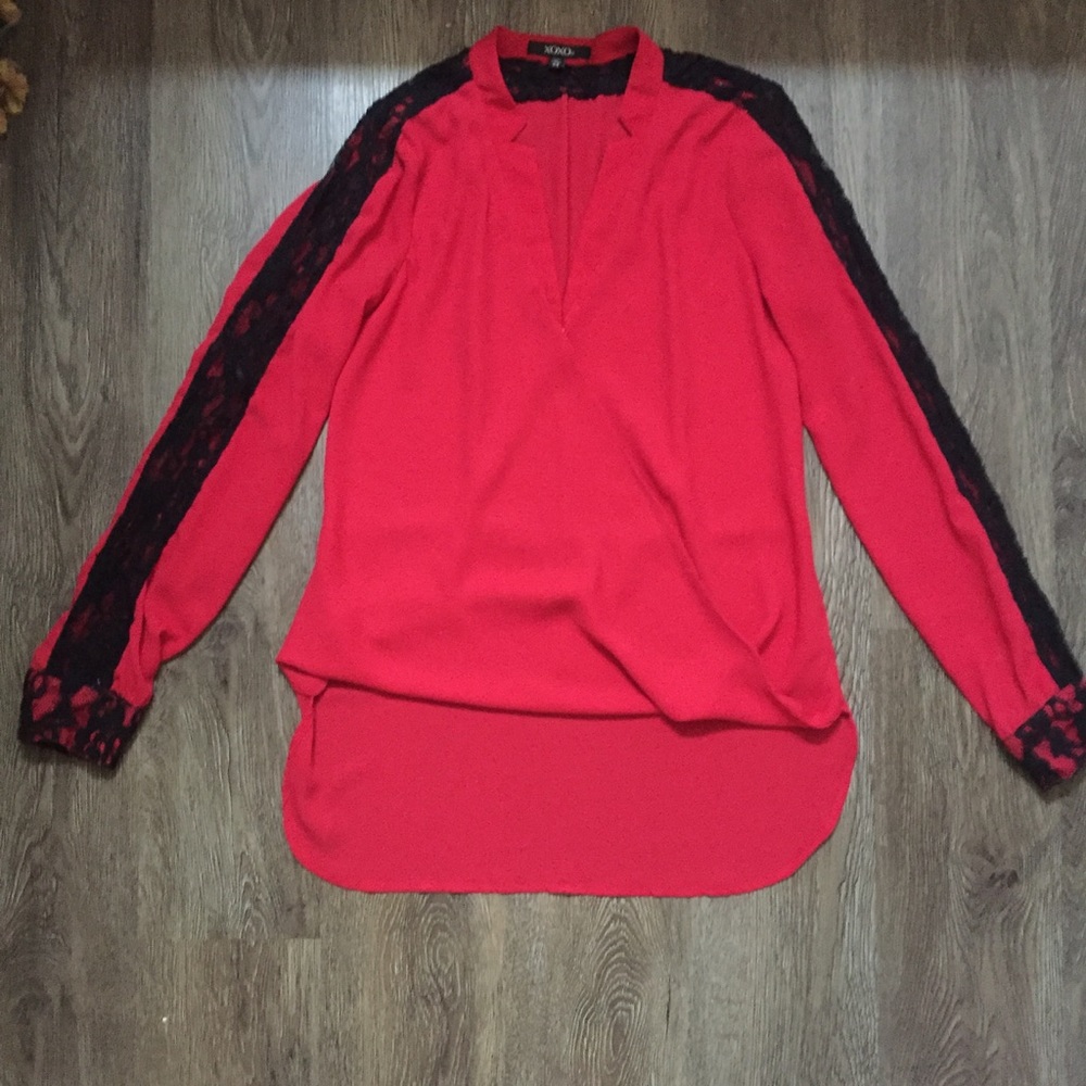 Xoxo Long Sleeve Red Lace Top Size XS